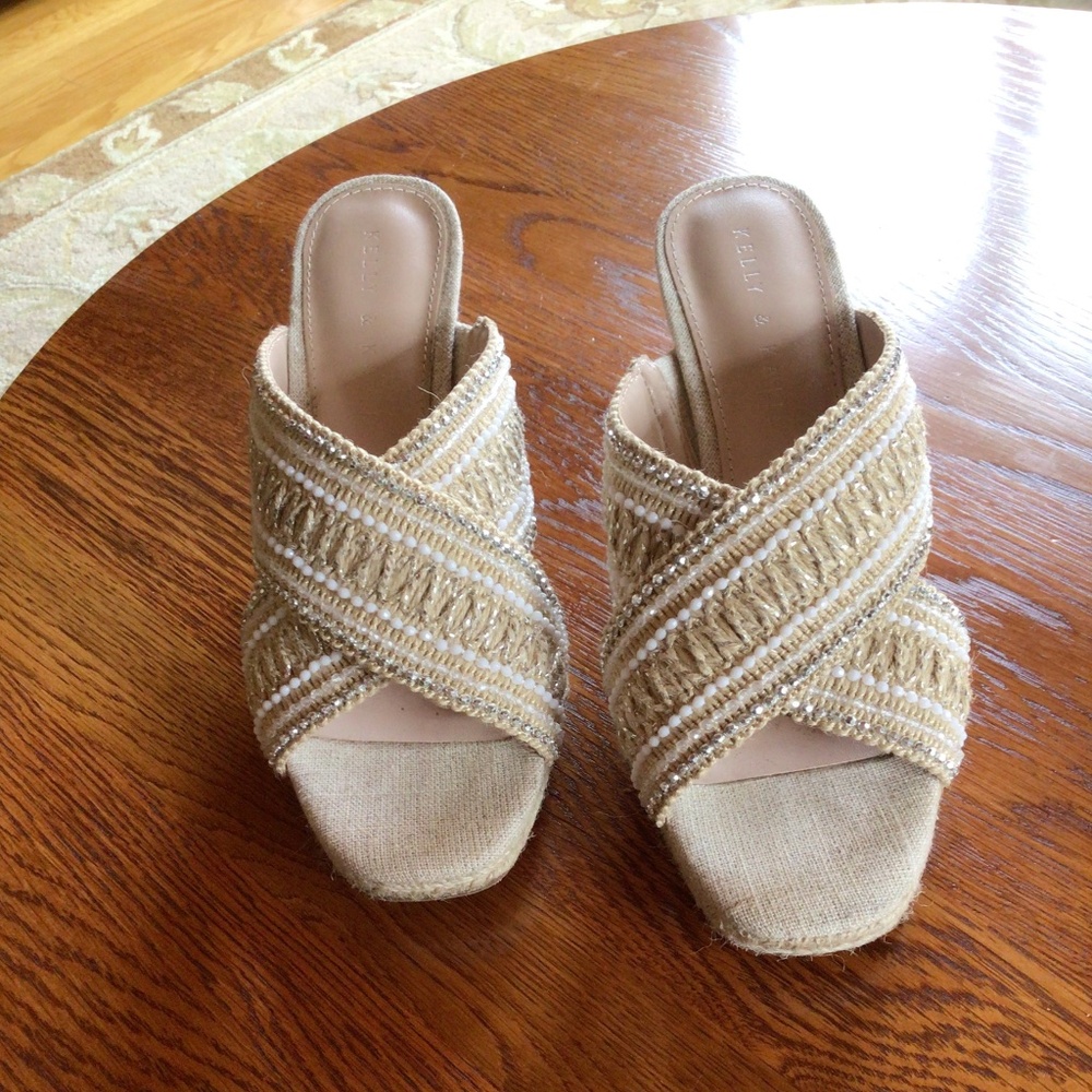 Kelly & Katie Issoa Natural Jute Wedge Sandals sz 7